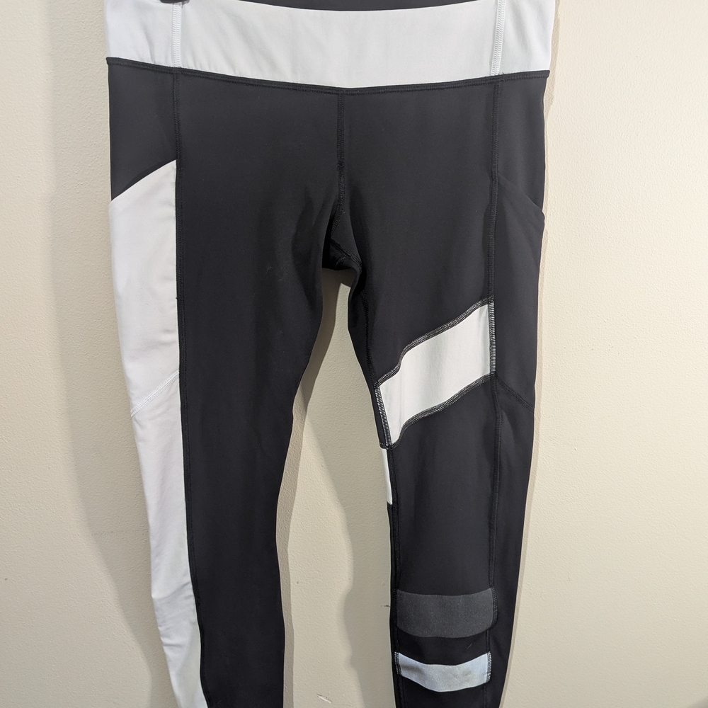 Lululemon Black Gray Colorblock Leggings High Rise Athletic Yoga Pants Women’s L